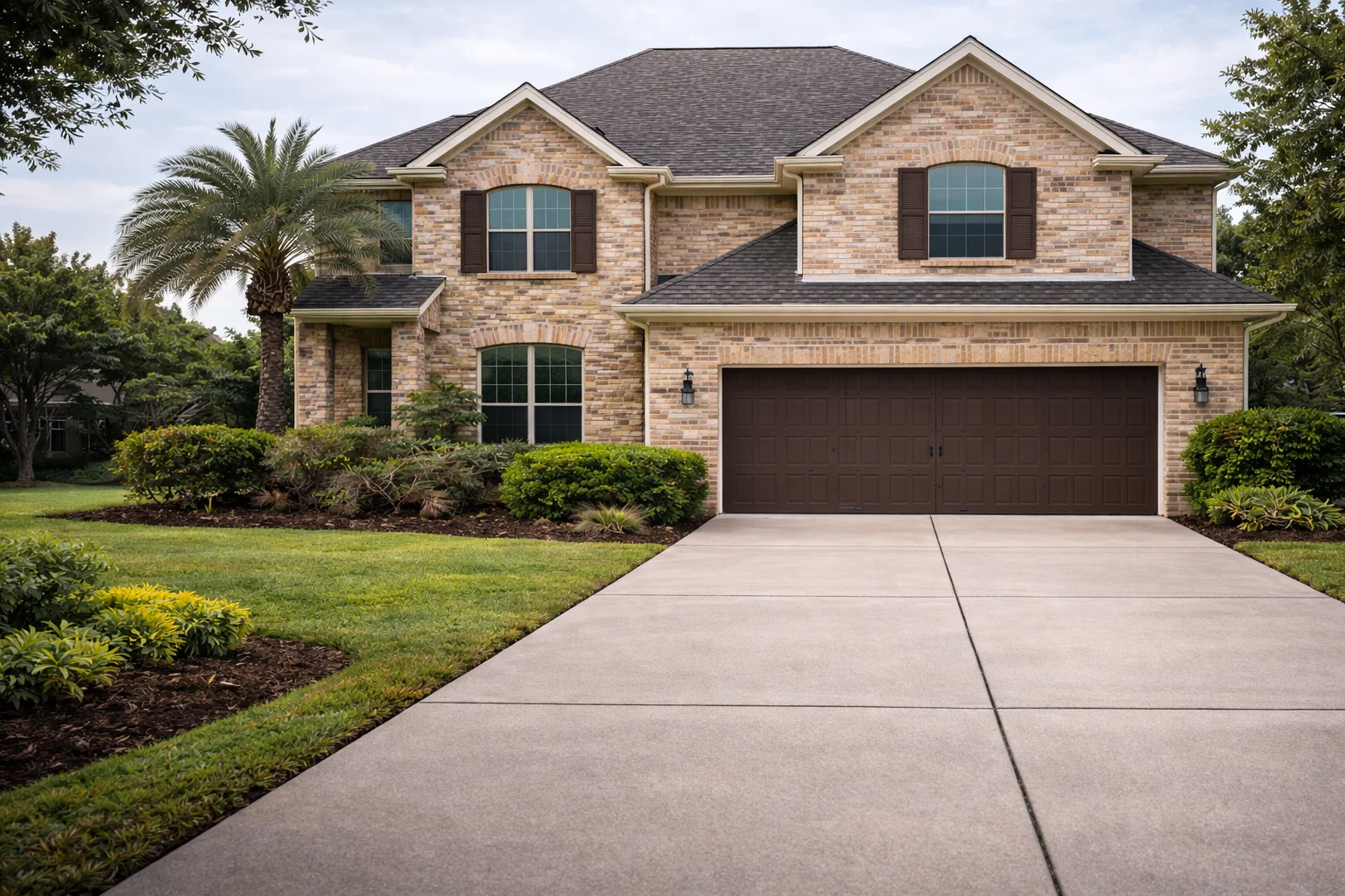 Clean asphalt shingle roof in Cypress, TX after professional soft wash roof cleaning removed black algae streaks