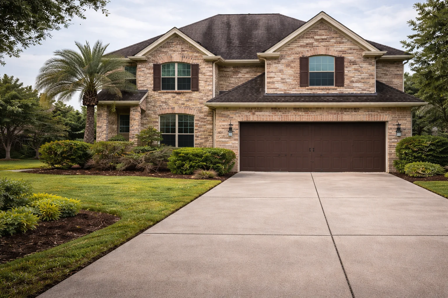 Asphalt shingle roof in Cypress, TX before soft wash roof cleaning, showing black algae streaks and discoloration