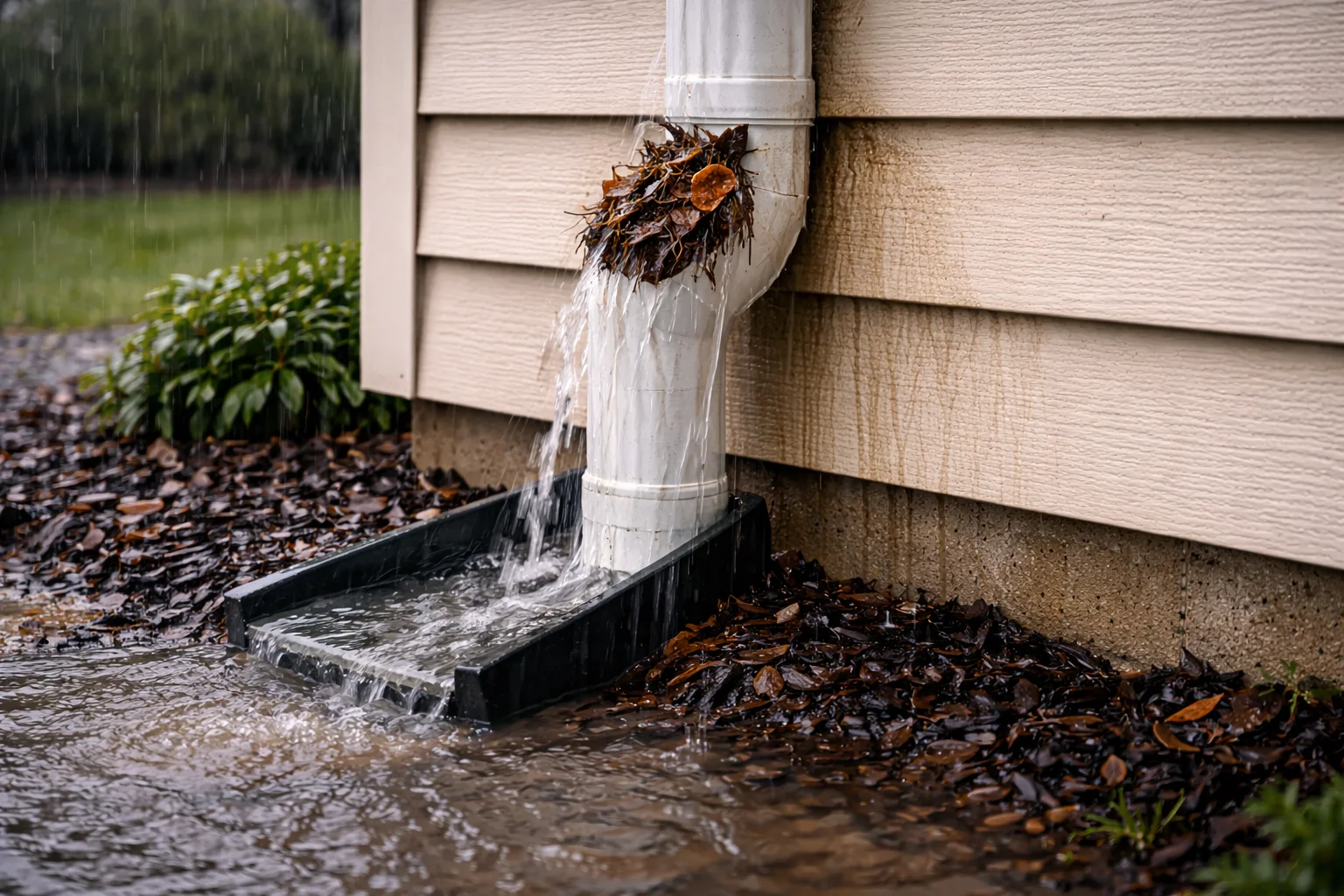 Blocked Downspout Cleaning – Before