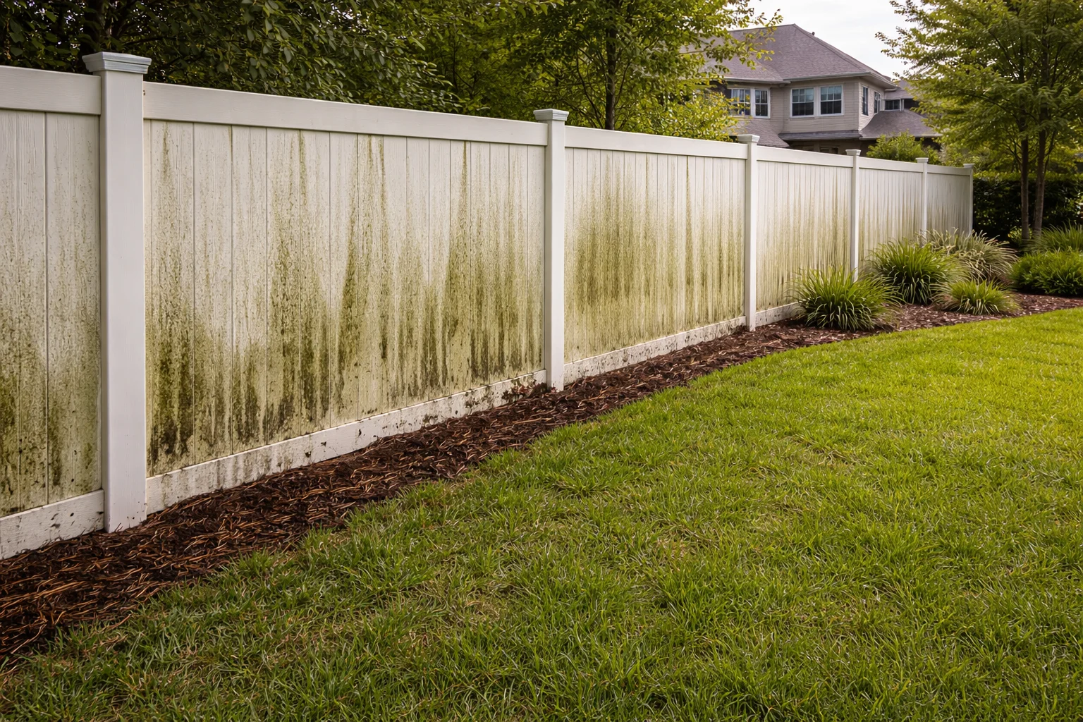 Vinyl fence with green algae Bridgeland TX