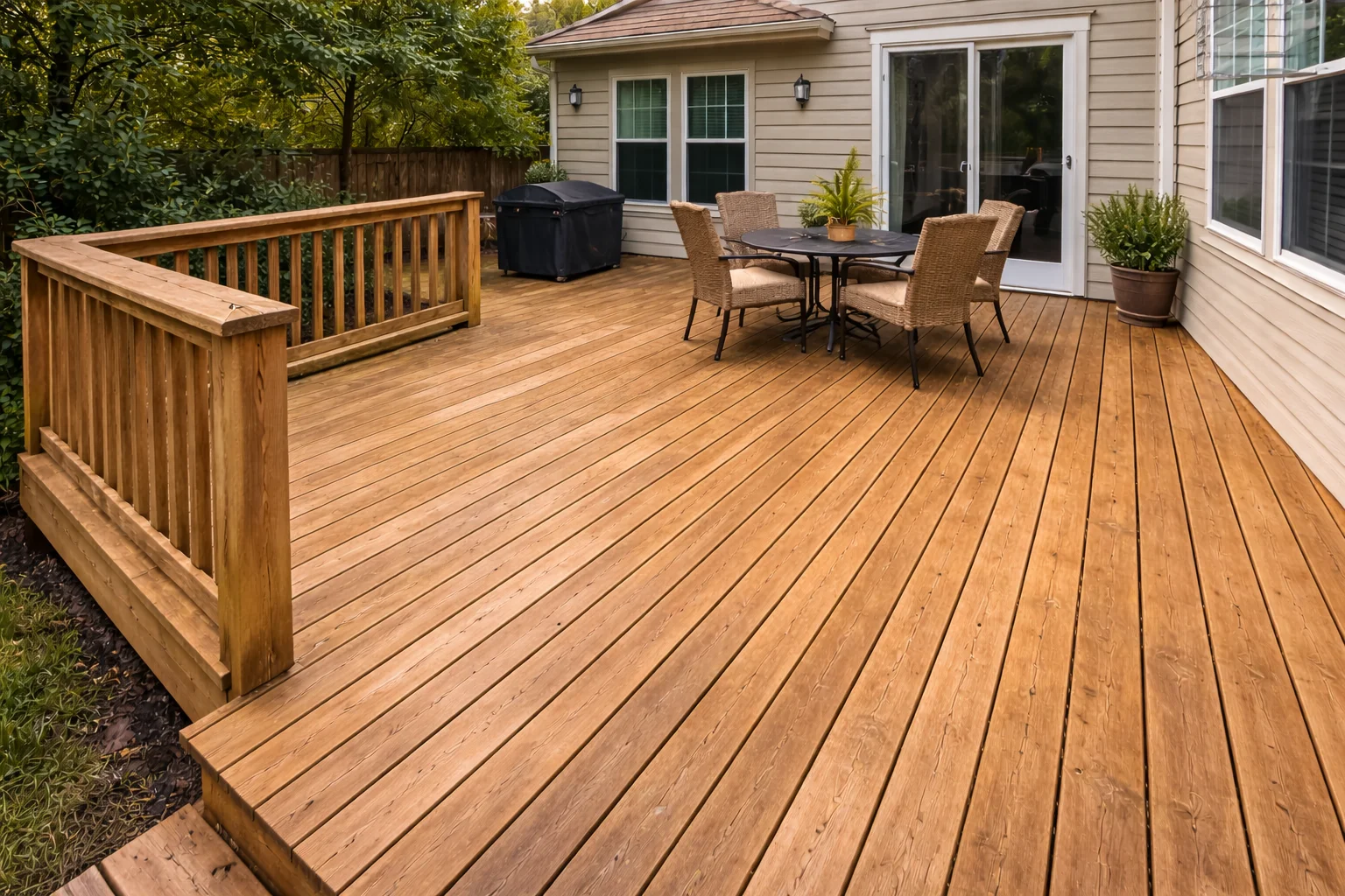 Clean wood deck after soft washing Bridgeland TX