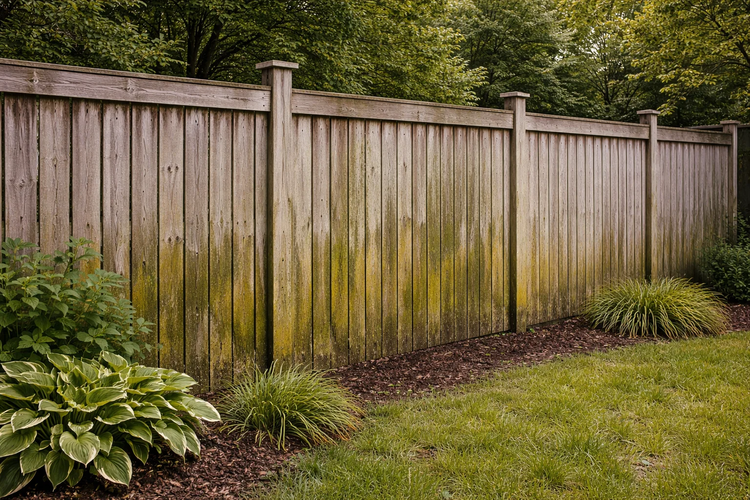 Moldy wood fence with algae buildup Fairfield TX
