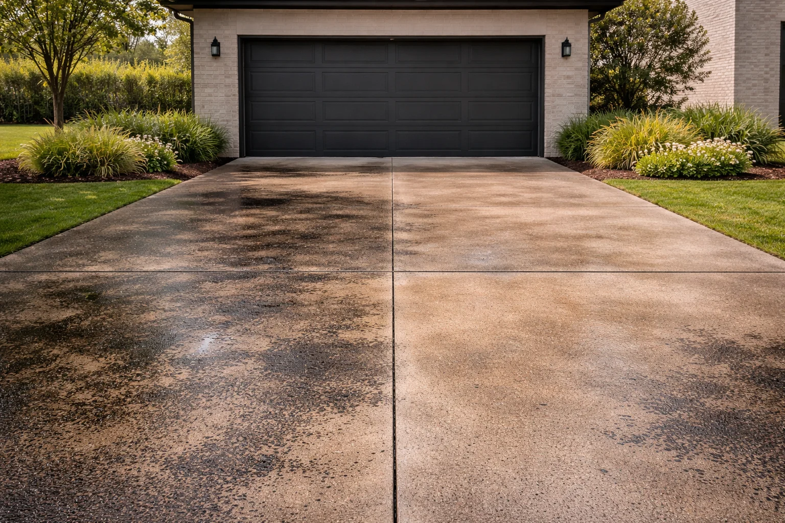 Dirty concrete driveway before cleaning Cypress TX