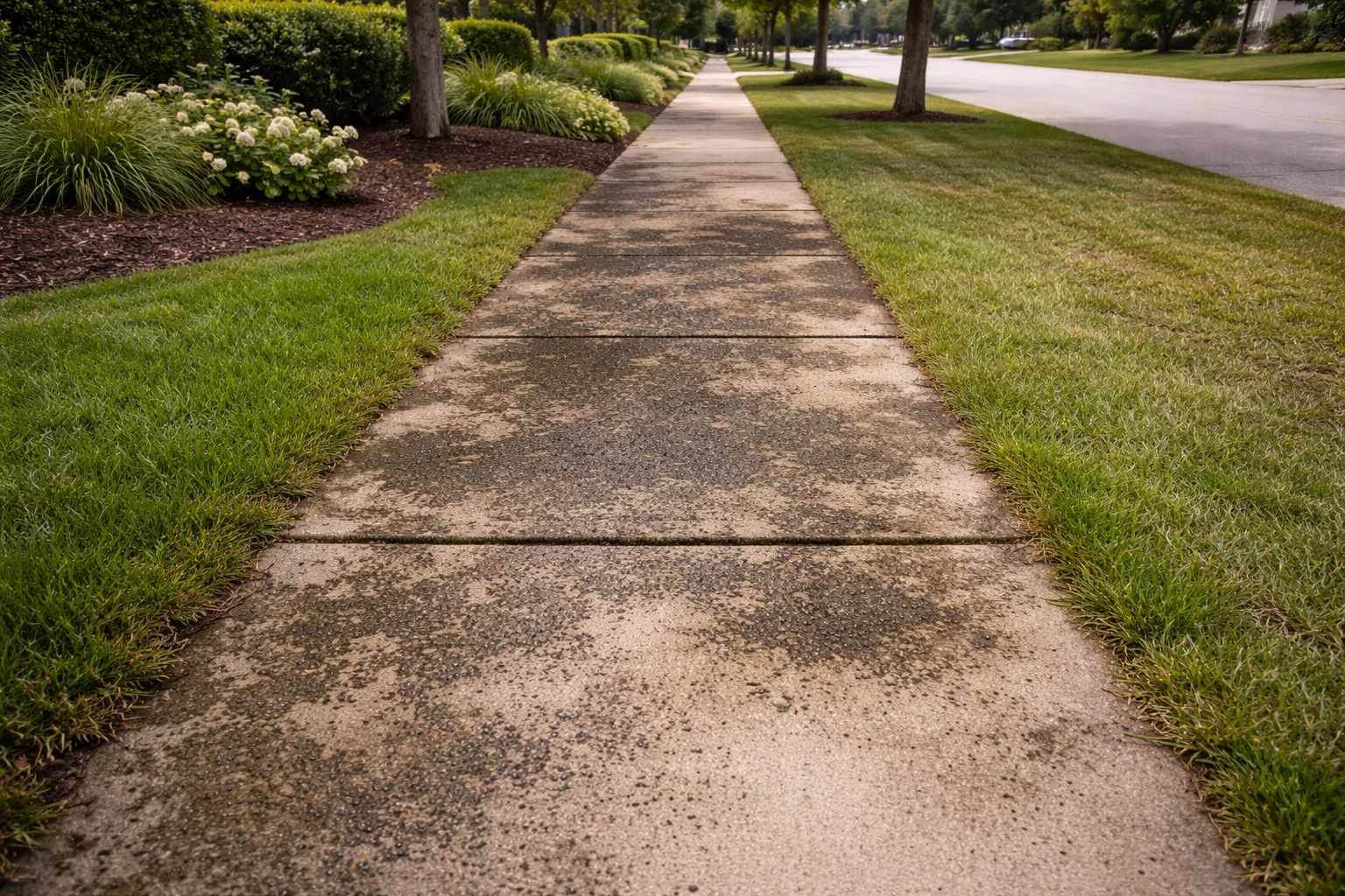 Dirty sidewalk with stains and mildew Fairfield TX