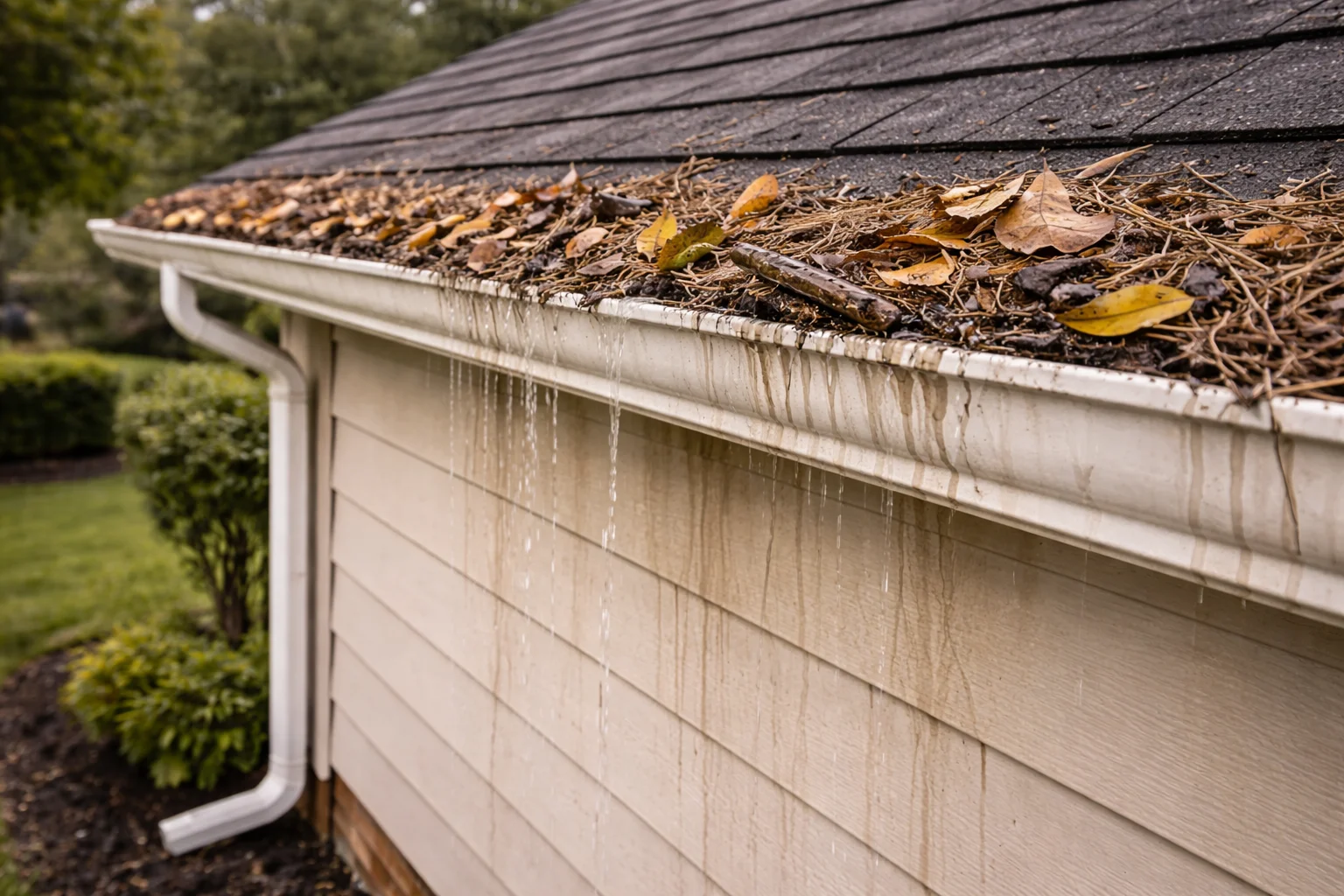 Clogged Gutter Cleanout – Before