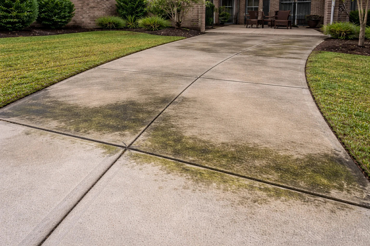 Algae on sidewalk Cypress Creek Lakes TX
