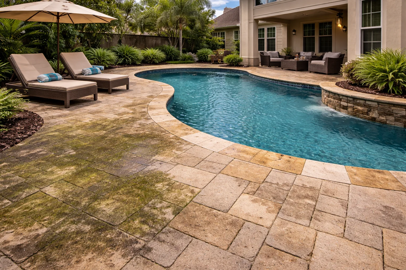 Slippery algae pool deck Cypress Creek Lakes TX