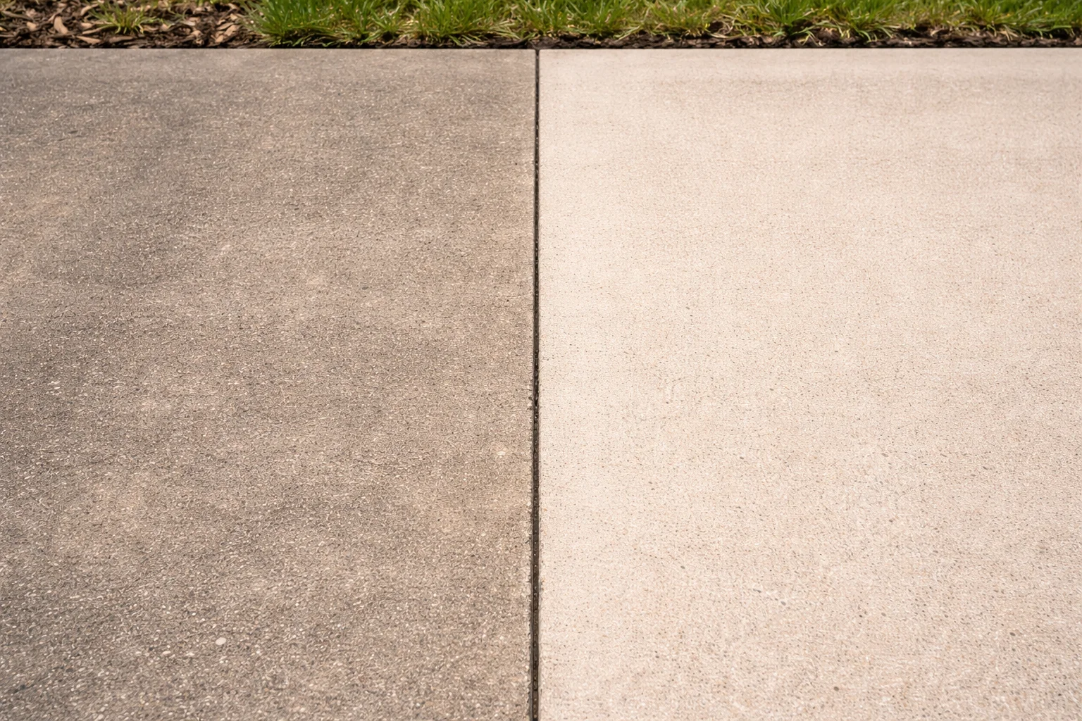 Concrete brightener restoring original color after professional driveway cleaning in Cypress TX