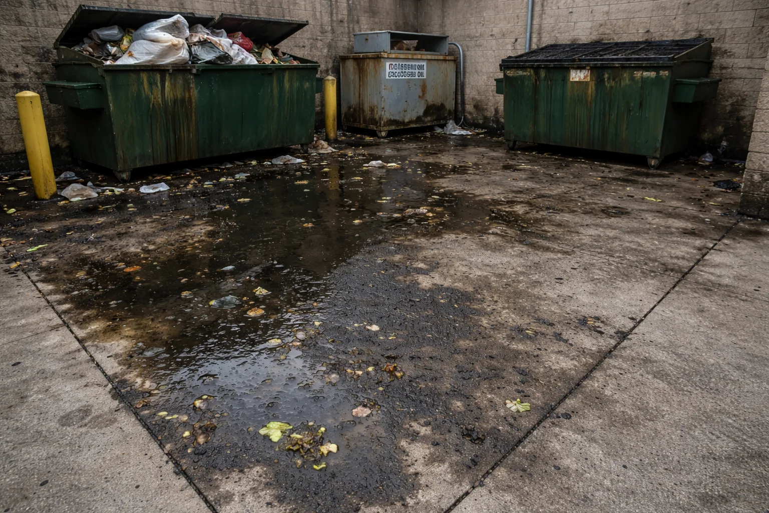 Greasy dumpster pad with waste buildup Fairfield TX