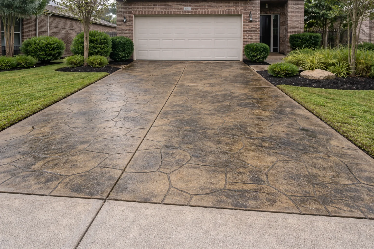 Stamped concrete driveway with algae Fairfield TX