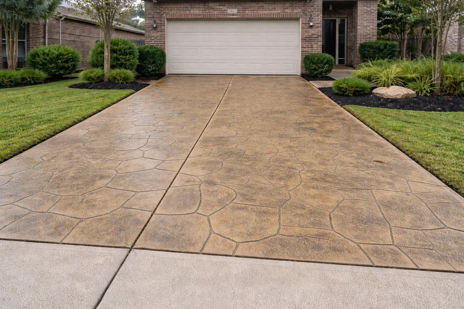 Clean stamped concrete driveway Fairfield TX