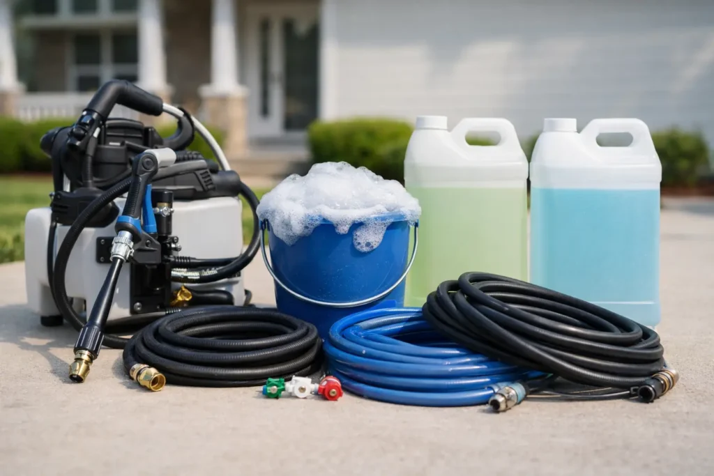 Professional roof cleaning in Cypress, TX removing algae and dirt from shingles