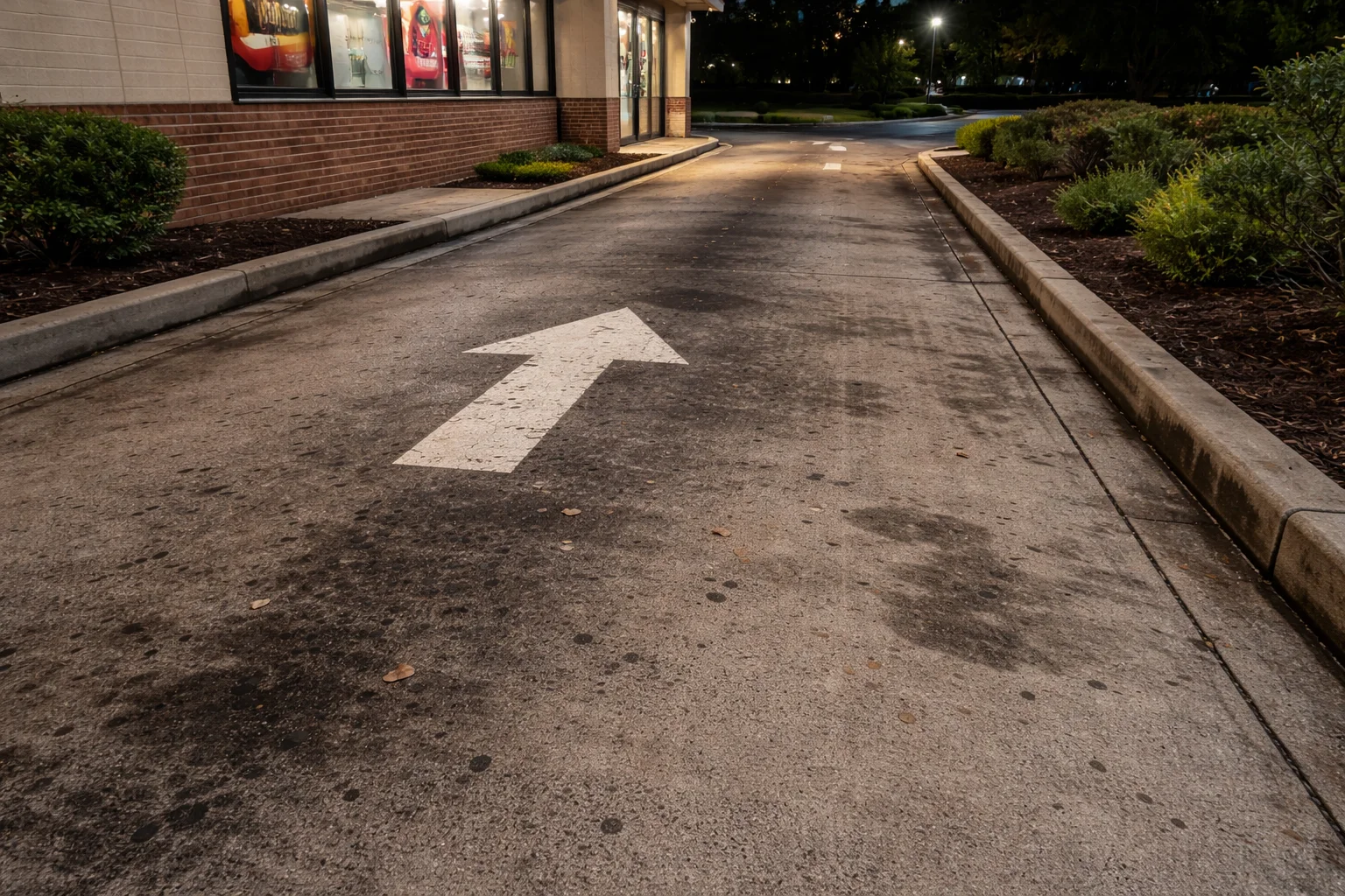 Dirty drive-through lane with stains Lakewood Forest TX