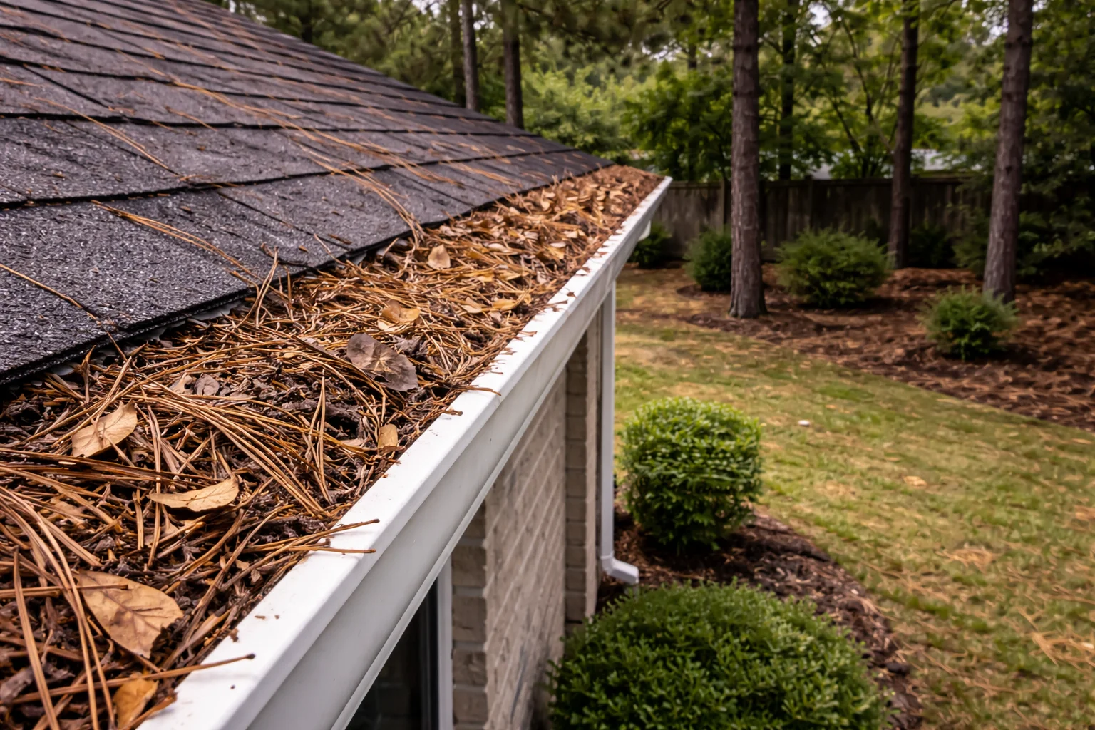 Pine Needle Gutter Cleaning – Before