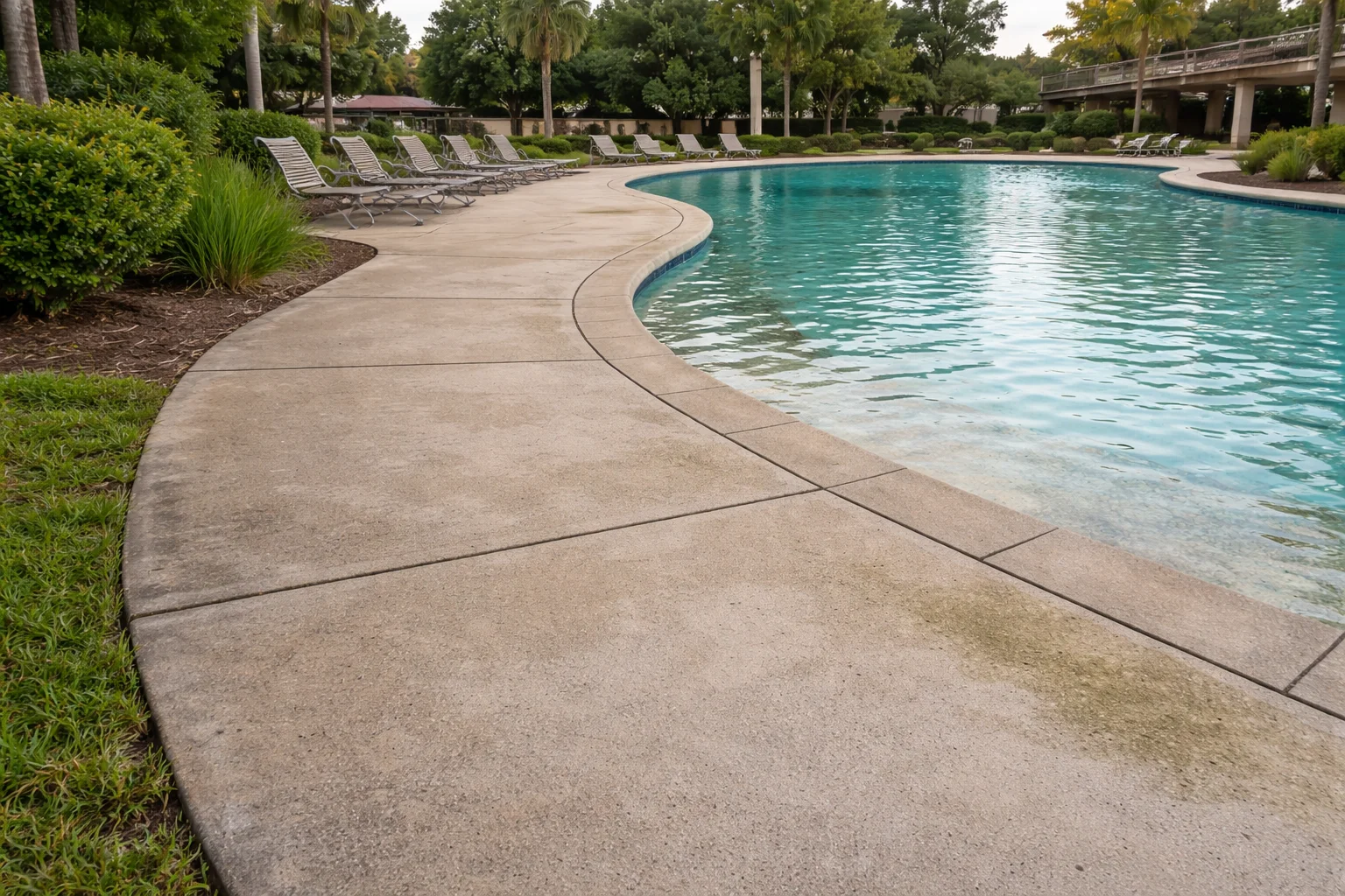 Dirty pool deck and sidewalk Stone Gate TX