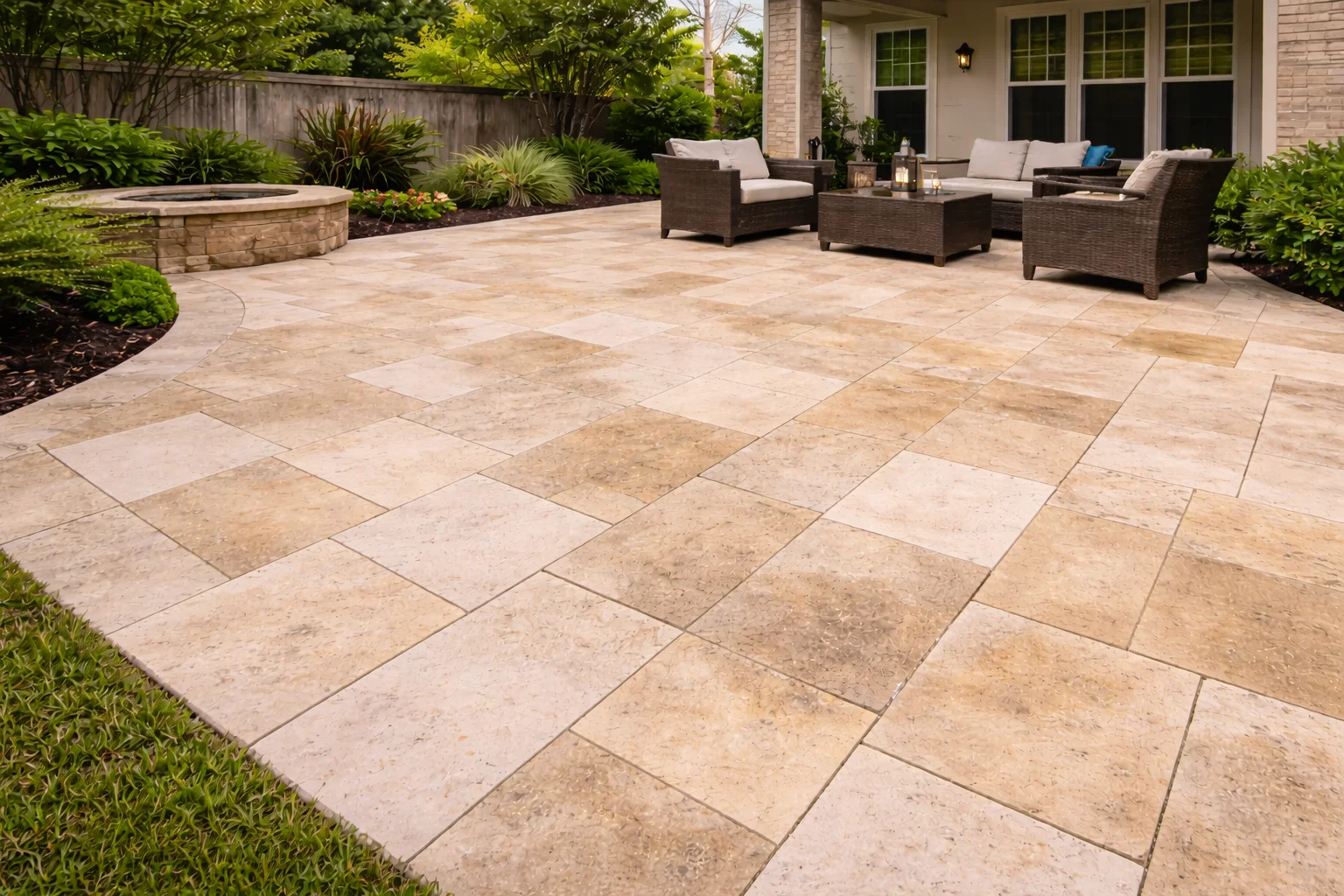 Clean travertine patio after washing Stone Gate TX