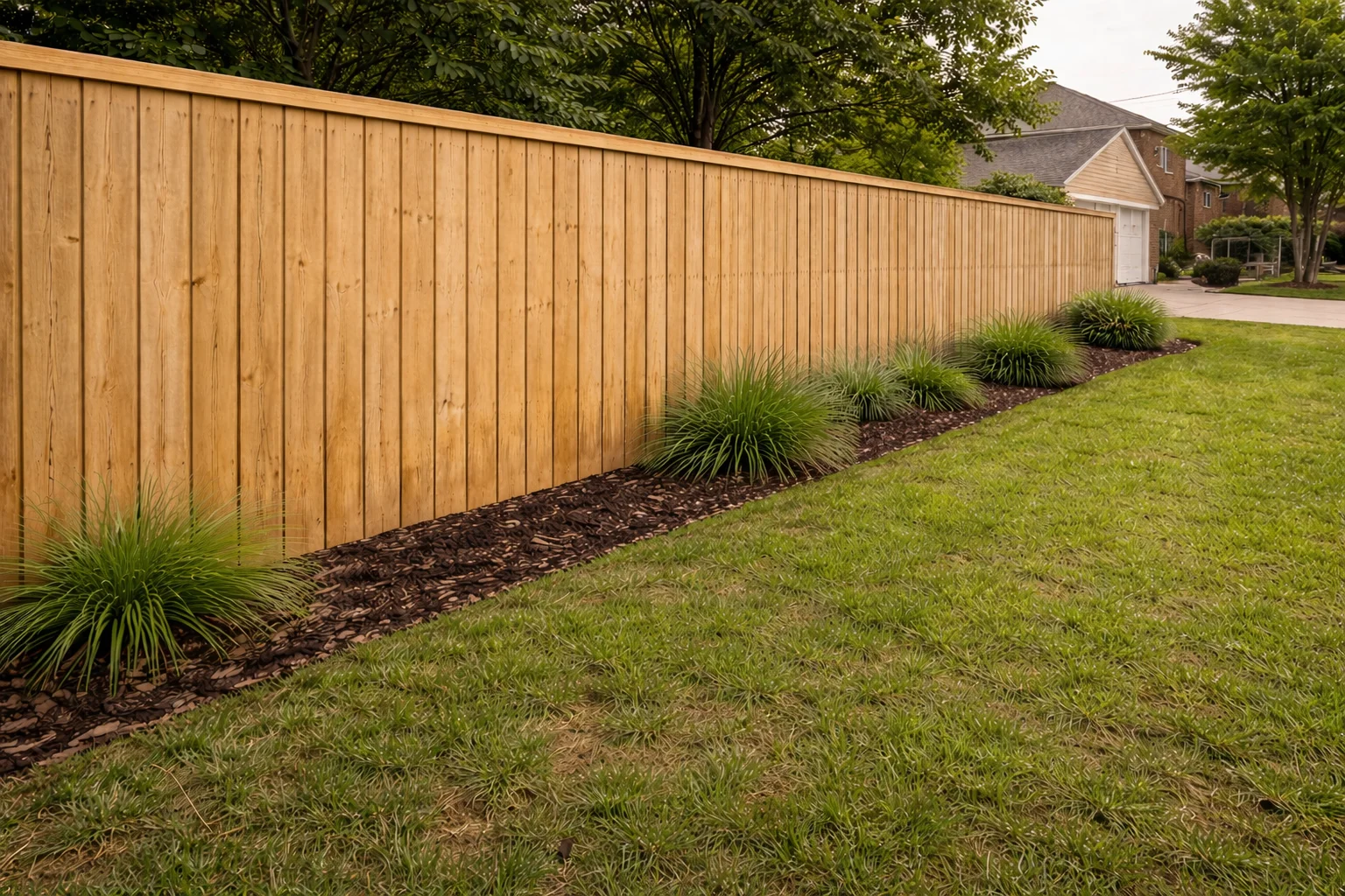 Clean wood fence along yard Stone Gate TX