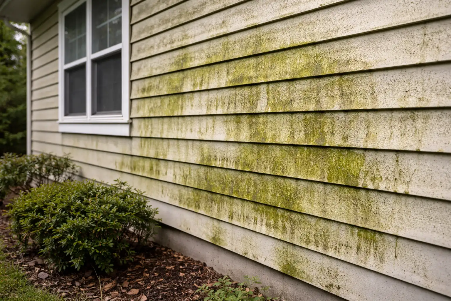 Vinyl siding with heavy algae Soft Washing Cypress TX